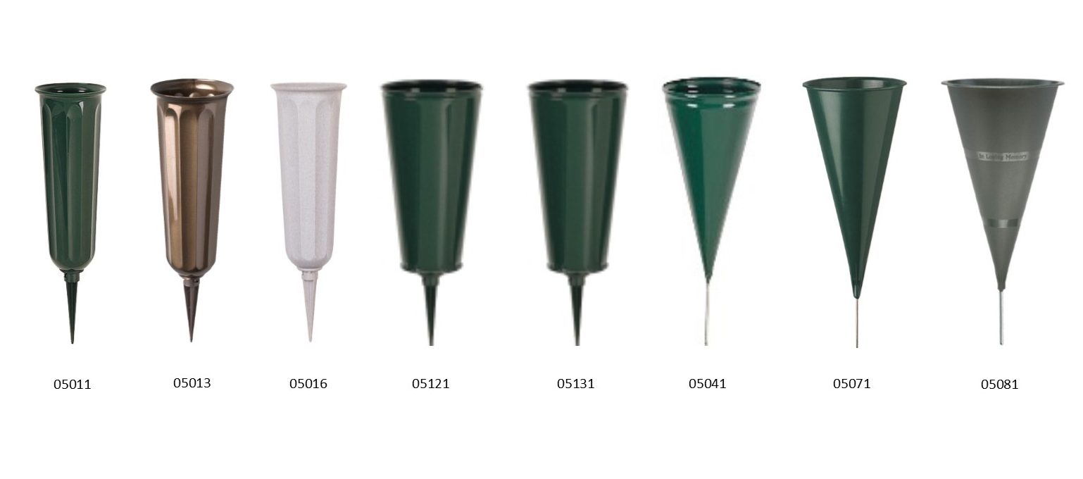 Cone stake vases for cemetery use
