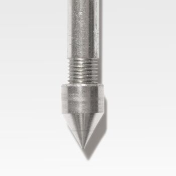 Close-up of a T Probe showcasing its metal nozzle, threaded shaft, and pointed tip against a plain white background.